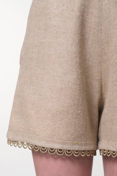 Verano By Tanya_Gold Cotton Lace Georgia High Waist Shorts _at_Aza_Fashions