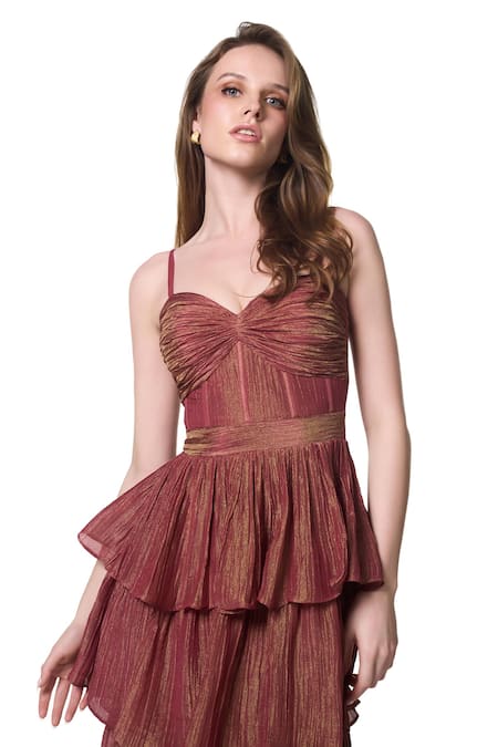 Shop Verano By Tanya Orange Crepe, Tissue Sweetheart Neck Lydia Dress Online at Aza Fashions Shop_Verano By Tanya_Orange Crepe, Tissue Sweetheart Neck Lydia Dress _Online_at_Aza_Fashions