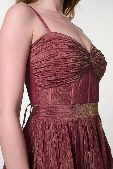 Verano By Tanya Orange Crepe, Tissue Sweetheart Neck Lydia Dress at Aza Fashions Verano By Tanya_Orange Crepe, Tissue Sweetheart Neck Lydia Dress _at_Aza_Fashions