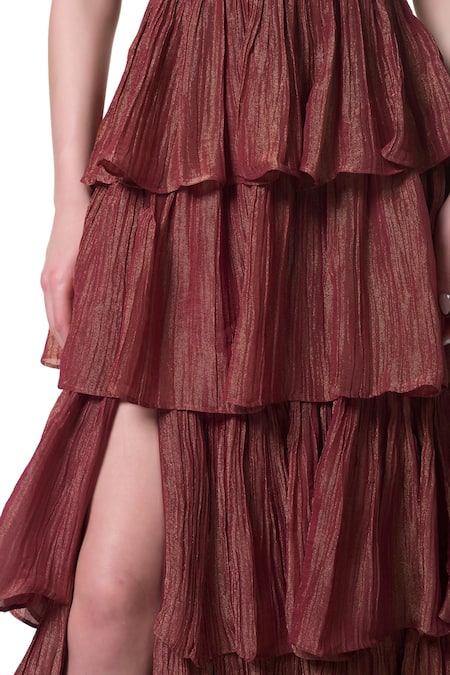 Buy Verano By Tanya Orange Crepe, Tissue Sweetheart Neck Lydia Dress Buy_Verano By Tanya_Orange Crepe, Tissue Sweetheart Neck Lydia Dress