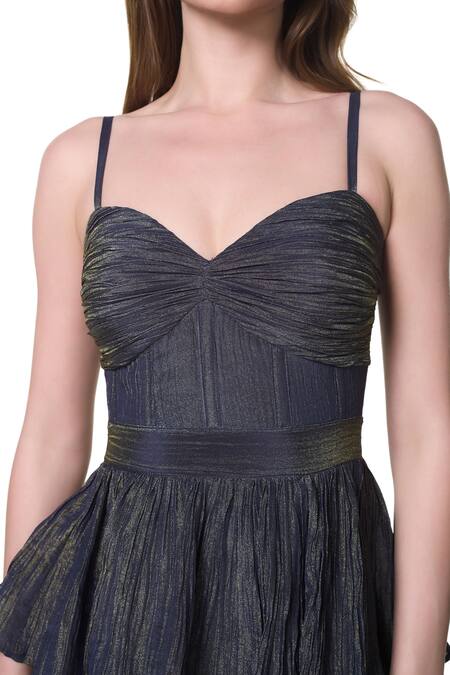 Buy_Verano By Tanya_Blue Crepe, Tissue Sweetheart Neck Pheobe Dress 