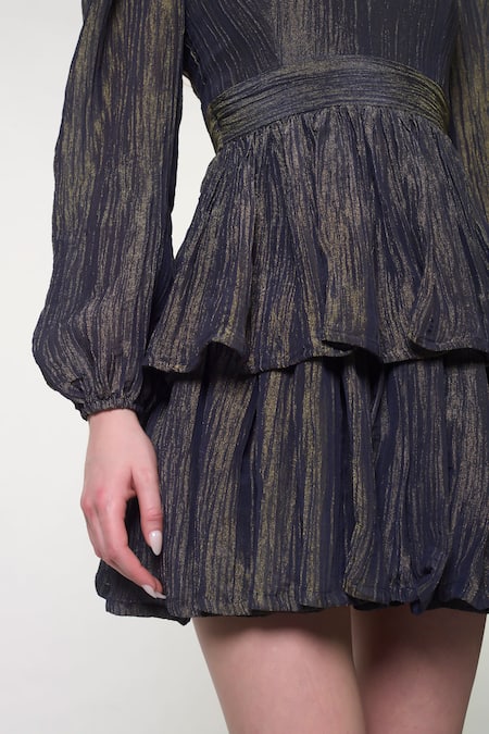 Buy Verano By Tanya Blue Crepe, Tissue V-neck Pheobe V Dress Buy_Verano By Tanya_Blue Crepe, Tissue V-neck Pheobe V Dress