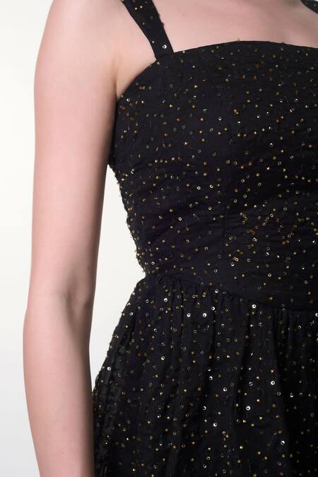 Shop Verano By Tanya Black Organza, Crepe Sequins Square Neck Scarlet Work Dress Online at Aza Fashions Shop_Verano By Tanya_Black Organza, Crepe Sequins Square Neck Scarlet Work Dress _Online_at_Aza_Fashions