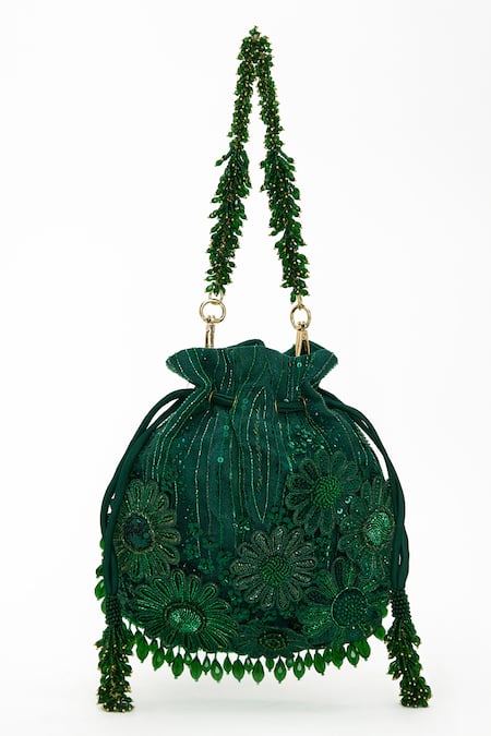 Doux Amour Emma Sequin & Cutdana Bloom Embroidered Potli Bag 