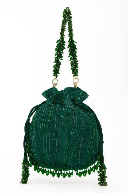 Buy Doux Amour Green Sequin Emma And Cutdana Bloom Embroidered Potli Bag Online at Aza Fashions Buy_Doux Amour_Green Sequin Emma And Cutdana Bloom Embroidered Potli Bag _Online_at_Aza_Fashions