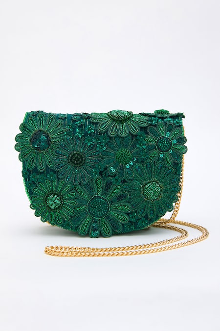 Doux Amour Fiona Sequin & Cutdana Bloom Embroidered Clutch Bag 