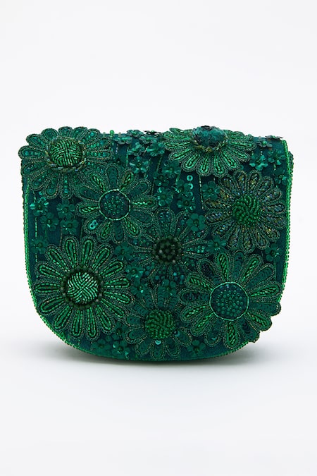 Buy_Doux Amour_Green Cut Work, Sequins, Beads Fiona And Cutdana Embroidered Mini Bag _Online_at_Aza_Fashions