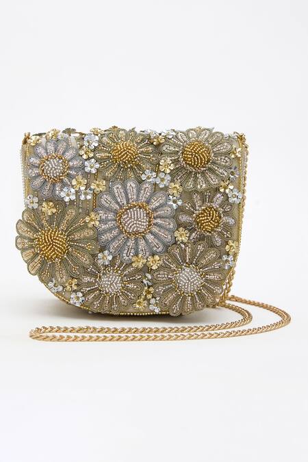 Buy Doux Amour Gold Cut Work, Sequins, Beads Fiona And Cutdana Flora Embroidered Mini Bag Online at Aza Fashions Buy_Doux Amour_Gold Cut Work, Sequins, Beads Fiona And Cutdana Flora Embroidered Mini Bag _Online_at_Aza_Fashions