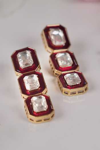 Shop Anana Red Metallic Thread, Stones Babita Polki Meenakari Earrings at Aza Fashions Shop_Anana_Red Metallic Thread, Stones Babita Polki Meenakari Earrings _at_Aza_Fashions