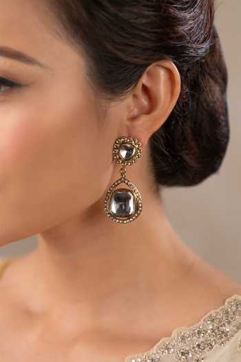 Anana_Gold Plated Stones Ekanta Polki Embellished Earrings _Online_at_Aza_Fashions