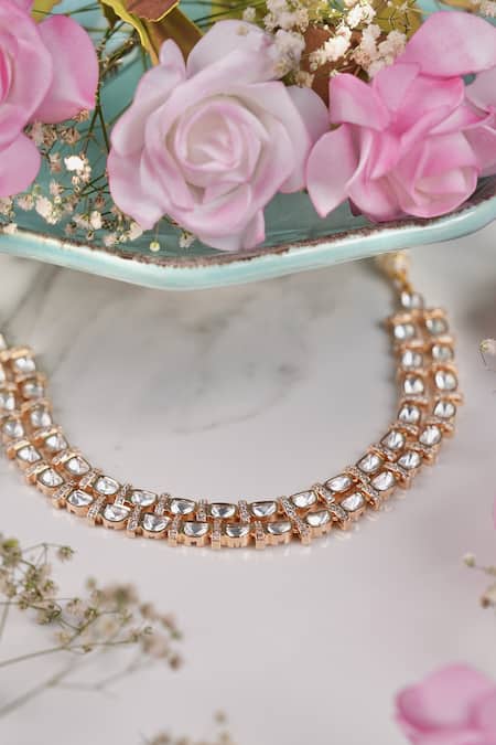 Buy_Anana_White Stones, Pom-poms Ganga Polki Embellished Layered Necklace Set _Online_at_Aza_Fashions