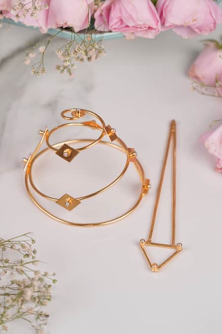 Anana Kamya Bead Embellished Bun With Stick - Set of 2 