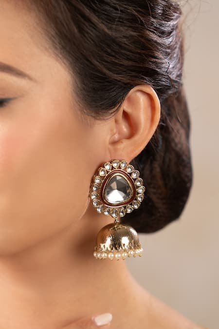 Shop Anana Gold Plated Beads, Diamonds Kritika Kundan Polki Embellished Earrings at Aza Fashions Shop_Anana_Gold Plated Beads, Diamonds Kritika Kundan Polki Embellished Earrings _at_Aza_Fashions