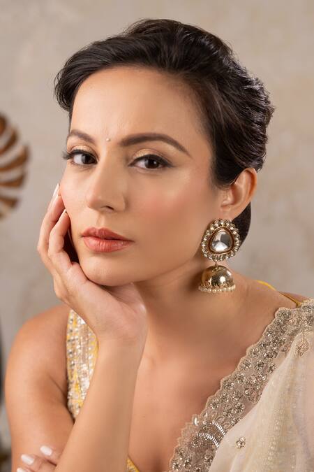 Anana Gold Plated Beads, Diamonds Kritika Kundan Polki Embellished Earrings Online at Aza Fashions Anana_Gold Plated Beads, Diamonds Kritika Kundan Polki Embellished Earrings _Online_at_Aza_Fashions