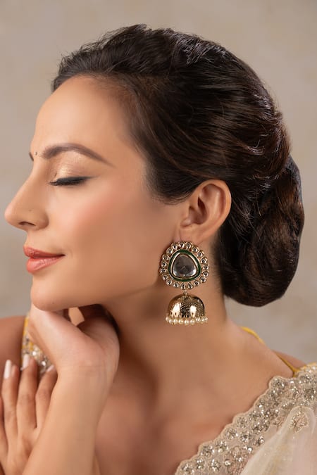 Anana Kritika Kundan Polki Stone Embellished Jhumkas 