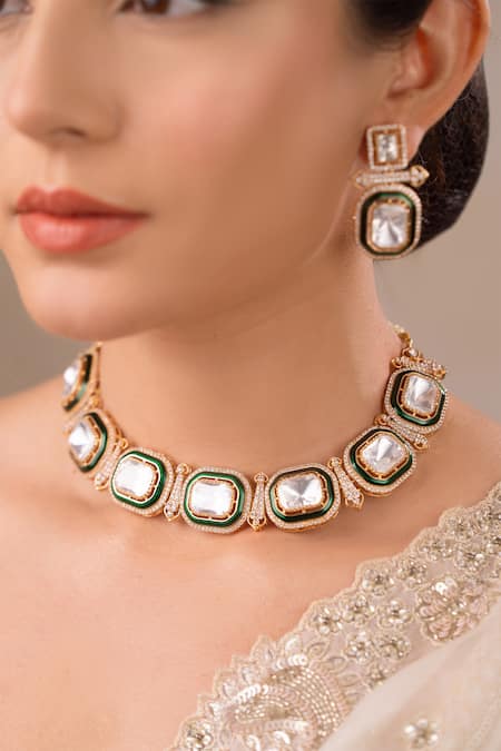 Anana Nandini Kundan Polki Embellished Choker Necklace Set 