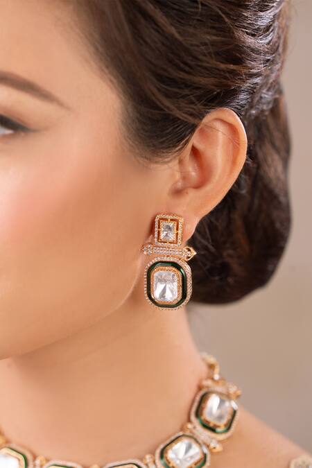 Anana_Gold Plated Beads, Zari Nandini Kundan Polki Embellished Choker Necklace Set _Online_at_Aza_Fashions