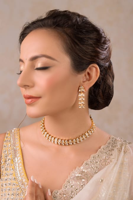 Anana Nirja Kundan Polki Embellished Choker Necklace Set 