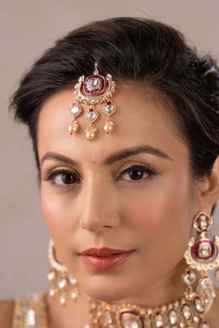 Anana_Red Pearls, Diamonds, Stones Rahi Kundan Polki Embellished Choker Set _at_Aza_Fashions