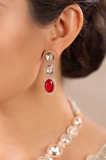 Anana Red Pearls, Diamonds Rashi Kundan Polki Embellished Necklace Set Online at Aza Fashions Anana_Red Pearls, Diamonds Rashi Kundan Polki Embellished Necklace Set _Online_at_Aza_Fashions