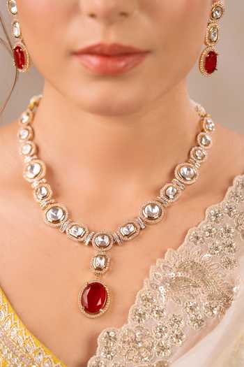 Buy Anana Red Pearls, Diamonds Rashi Kundan Polki Embellished Necklace Set Online at Aza Fashions Buy_Anana_Red Pearls, Diamonds Rashi Kundan Polki Embellished Necklace Set _Online_at_Aza_Fashions
