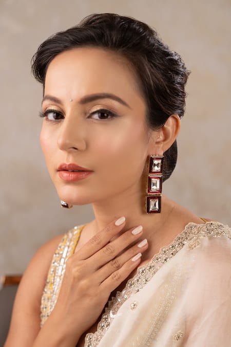 Anana Sadhna Kundan Polki Embellished Dangler Earrings 