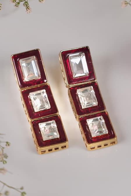 Anana Sadhna Kundan Polki Embellished Dangler Earrings 