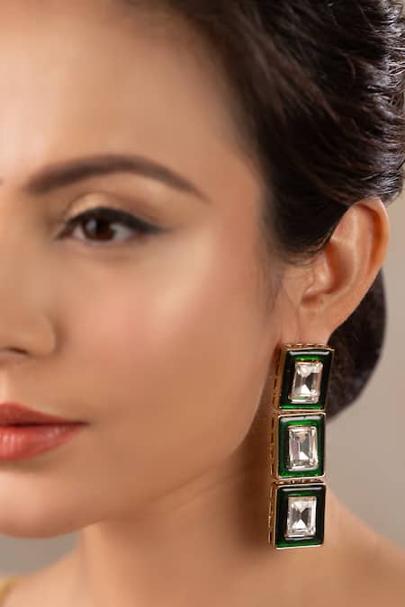Anana Green Diamonds, Stones Sadhna Kundan Polki Embellished Earrings Online at Aza Fashions Anana_Green Diamonds, Stones Sadhna Kundan Polki Embellished Earrings _Online_at_Aza_Fashions