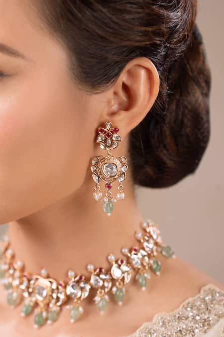 Buy_Anana_Gold Plated Stones, Beads, Pearls Seher Kundan Polki Embellished Choker Set _Online_at_Aza_Fashions