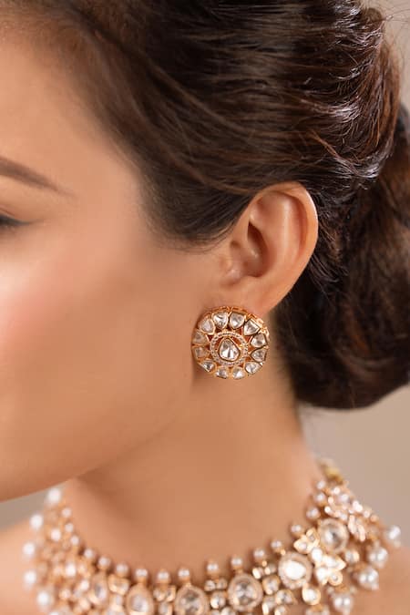 Buy_Anana_Gold Plated Diamonds, Pearls Kundan Polki Necklace And Earring Set _Online_at_Aza_Fashions