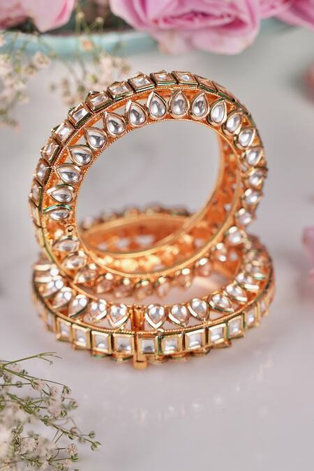 Buy_Anana_Gold Plated Stones Sonali Kundan Embellished Kadas - Set Of 2 _Online_at_Aza_Fashions