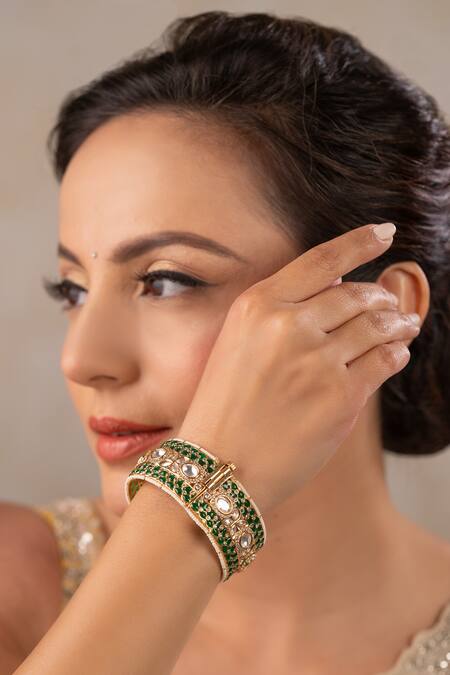 Anana_Green Stones Sushmita Embellished Kada Bangle - Single Pc _Online_at_Aza_Fashions