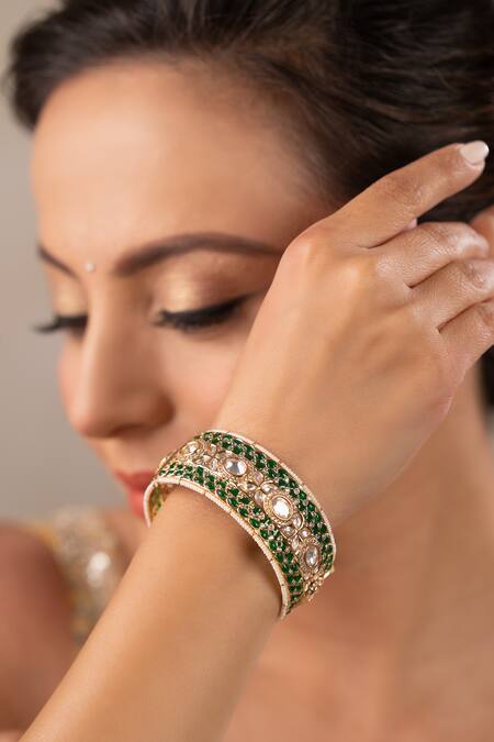 Buy_Anana_Green Stones Sushmita Embellished Kada Bangle - Single Pc _Online_at_Aza_Fashions