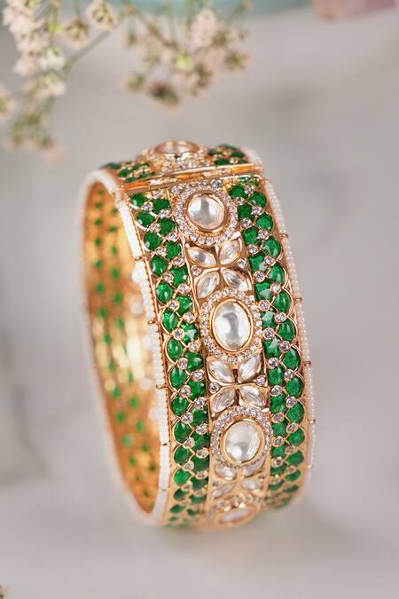 Shop_Anana_Green Stones Sushmita Embellished Kada Bangle - Single Pc _Online_at_Aza_Fashions