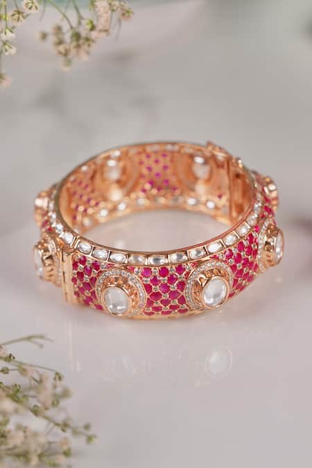 Shop_Anana_Red Stones, Zari Tanija Embellished Kada Bangle -single Pc _Online_at_Aza_Fashions