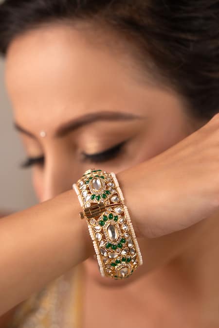 Anana_Green Stones Tulsi Embellished Kada Bangle -single Pc _Online_at_Aza_Fashions