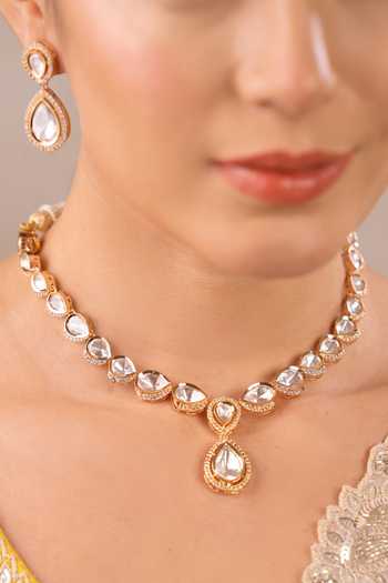 Anana_Gold Plated Imitation Diamonds Upasana Kundan Embellished Necklace Set _Online_at_Aza_Fashions