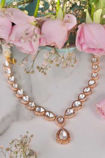 Anana_Gold Plated Imitation Diamonds Upasana Kundan Embellished Necklace Set _at_Aza_Fashions