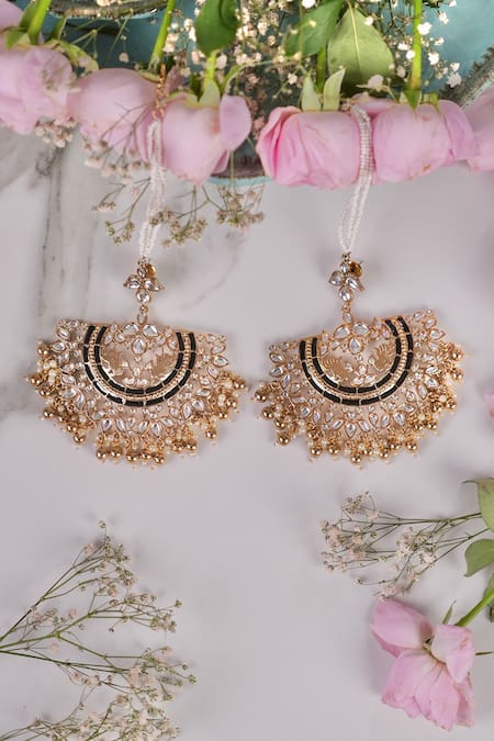 Shop Anana Black Beads, Zari Vidhi Embellished Chaandbali Earrings at Aza Fashions Shop_Anana_Black Beads, Zari Vidhi Embellished Chaandbali Earrings _at_Aza_Fashions