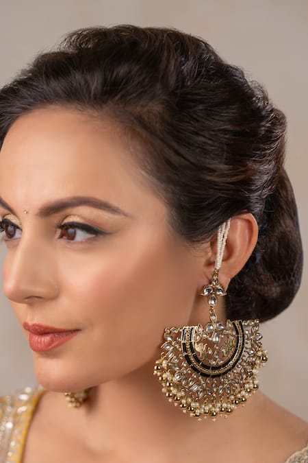 Anana Black Beads, Zari Vidhi Embellished Chaandbali Earrings Online at Aza Fashions Anana_Black Beads, Zari Vidhi Embellished Chaandbali Earrings _Online_at_Aza_Fashions