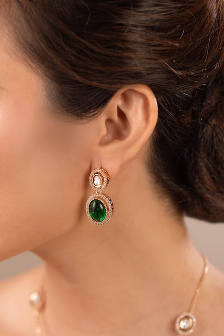 Buy_Anana_Green Stones, Zari Zoya Polki Embellished Necklace Set _Online_at_Aza_Fashions