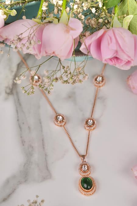 Shop_Anana_Green Stones, Zari Zoya Polki Embellished Necklace Set _Online_at_Aza_Fashions