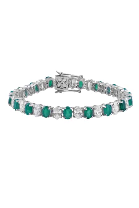 Shop Varnika Arora White Crystals, Stones Eternal Grace Onyx Tennis Bracelet at Aza Fashions Shop_Varnika Arora_White Crystals, Stones Eternal Grace Onyx Tennis Bracelet _at_Aza_Fashions