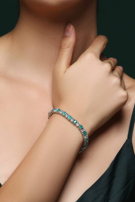 Buy Varnika Arora White Crystals, Stones Eternal Grace Onyx Tennis Bracelet Online at Aza Fashions Buy_Varnika Arora_White Crystals, Stones Eternal Grace Onyx Tennis Bracelet _Online_at_Aza_Fashions