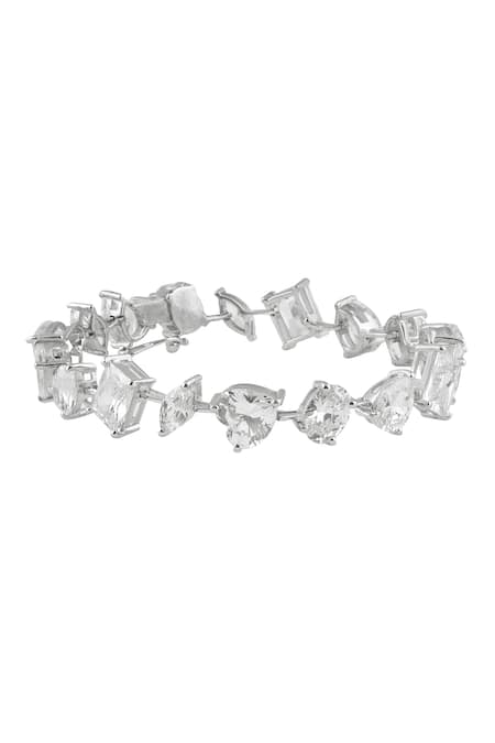 Shop Varnika Arora White Crystals Dusk Dew Cz Mystique Bracelet at Aza Fashions Shop_Varnika Arora_White Crystals Dusk Dew Cz Mystique Bracelet_at_Aza_Fashions