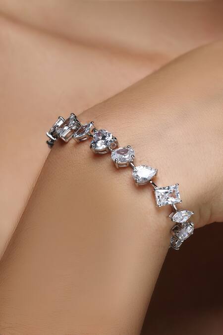 Varnika Arora White Crystals Dusk Dew Cz Mystique Bracelet Online at Aza Fashions Varnika Arora_White Crystals Dusk Dew Cz Mystique Bracelet_Online_at_Aza_Fashions