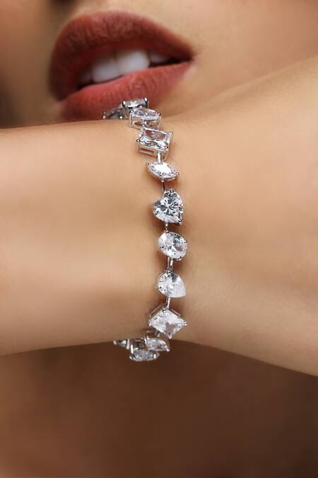 Buy Varnika Arora White Crystals Dusk Dew Cz Mystique Bracelet Online at Aza Fashions Buy_Varnika Arora_White Crystals Dusk Dew Cz Mystique Bracelet_Online_at_Aza_Fashions