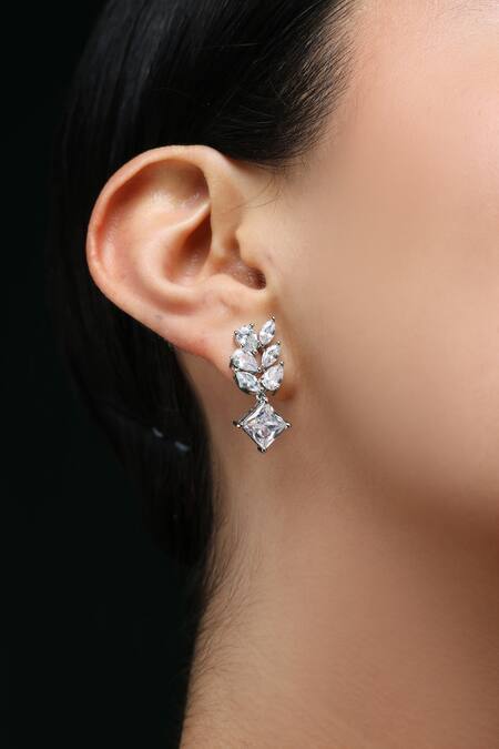 Buy_Varnika Arora_White Crystals Everlasting Vows Cz Earrings _Online_at_Aza_Fashions