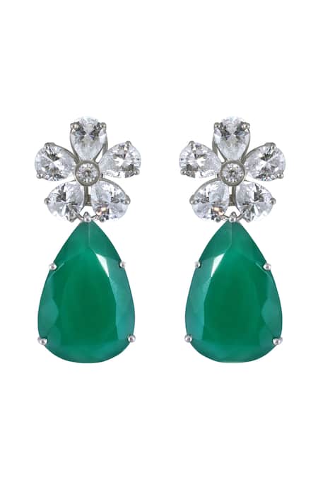 Shop Varnika Arora White Diamonds, Stones Vow Of Love Onyx Drop Earrings at Aza Fashions Shop_Varnika Arora_White Diamonds, Stones Vow Of Love Onyx Drop Earrings _at_Aza_Fashions