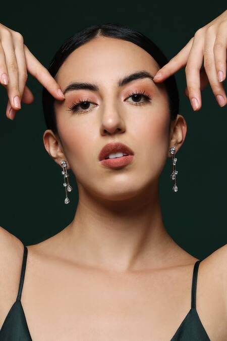 Shop Varnika Arora White Crystals Cz Radiance Drop Earrings Online at Aza Fashions Shop_Varnika Arora_White Crystals Cz Radiance Drop Earrings _Online_at_Aza_Fashions